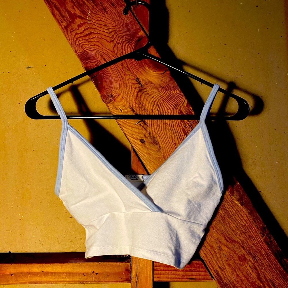 White and blue tank top from Brandy Melville